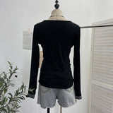 Real Shooting Sweet Cool Y2k Butterfly Print Fake Two Striped Long-Sleeved T-Shirt T-Shirt T-Shirt T-Shirt T-Shirt 27753