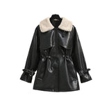 Lamb Fur Locomotive Leather Coat Woman 2026 Autumn And Winter To Reduce The Waist Temperament Plus Thick Fur Cotton Coat
