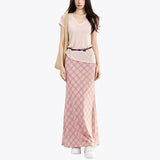 Sweet And Gentle Wind Pink Women's Summer New Korean Lattice Simple Skirt Small Fresh Long Dress