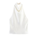 2025 Spring And Summer New Female Fashion Sexy Hot Babes Silk Shading Texture Hanging Neck Top 3203317