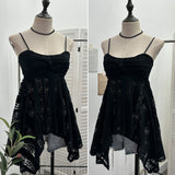 Real-Shooting Lace Tling Folded Sling Vest Irregular Skirt Shaved Thin Holiday Wind Sleeveless Top 1029