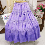 South Korea 2025 Spring Heavy Industry Lace Dress Women High-Waist Splicing Hook Fairy Big Swing A Word Mid-Long Skirt Summer