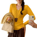 Korean Beauty Blue Jab V-Neck Long-Sleeved Knitted Shirt Women Autumn 2025 New Bottom List To Wear Clothes