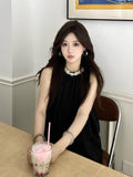 Pearl Hanging Neck Dress Dress Female Summer Light Luxury Birthday Dress Thousand Gold Temperament Two Sets Of Small Black Dress