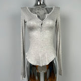V-Neck Long Sleeve Half-Open Collar U-Shaped Hem To Close Waist Tight Thin Top Lady South Korea's New Sexy Thin Model Micro-Permeable Spring
