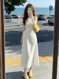 Korean Gentle Wind White Sleeveless Dress Women's Summer 2026 New Waist Display Thin Tie Vest Long Skirt