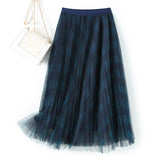 Color Lattice Half Skirt Spring New Bumpy Dress High Waist Long Folded Skirt Mesh Dress A Skirt