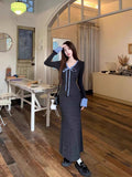 French Gray V-Neck Knitted In-Coat Skirt Women's Autumn And Winter 2026 New Temperament Pocketed And Hip Skirt