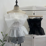 Real Shooting Big Bow Rose Flower Design Smear Chest Vest Wearing Bare Back Sleeveless Top 2192