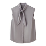 Spring New Striped Bow Trim Sleeveless Shirt 4786014250