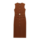 Spring New With Belt Cuffless Sleeveless Fande Dress 3897054