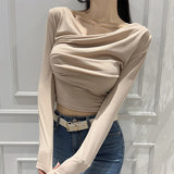 New Design Folds Long-Sleeved Chain Removable T-Shirt Short Tops Slime Shoulders