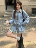 French Blue Striped Long-Sleeved Shirt Dress Women's Early Autumn High-End Feel Waist Shirt Temperament Polo Collar Top