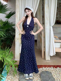 Pure Hot Girl De Shredded Flower Hanging Neck Dress Women Summer New Waist Thin Lace Splicing Bag Hip Dress