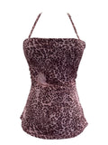 Real Shot Adjustable Shoulder Strap Hanging Neck Leopard Print Mesh Sling Sling With Chest Cushions Bare Back Hottie Top 8192