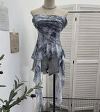 Wasteland Hot Babes Wind Shoulder Thin Mesh Printing Ribbon Clothes Irregular Design T-Shirt 8156