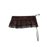 Small-Spectative Design Sense Of Retro Temperament Hit The Color Lattice Lotus Leaves Side Spliced A Piece Of Lace Skirt Stacked With Ass