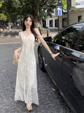 French Orange Taway V-Neck Lace Dress Women's Summer Sanya Seaside Resort Style Super Fairy Beautiful Long Dress