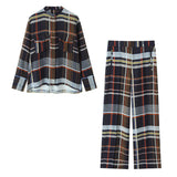 New Fall Plaid Pocket Shirt 8380033 Trousers 8370033 Set