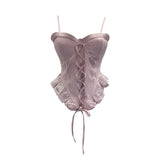 Real-Hand Shot Thai With Chest Pad Strap Lace Splicing Irregular Sling Vest Short Sleeveless Top 2860