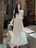 French Holiday Style Lace Splicing Dress Women's Summer 2026 New Super Fairy Gentle Temperament Vest Long Dress