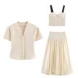 Structurally Knitted Coat 4192071 Short Top 4192072 Balloon Knitwear 4192073 Set