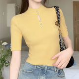 Spring And Summer With A Small Suit And Bottom Shirt Women's Design Sense Of Small Half-High Collar New Knitted Shirt T-Shirt