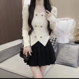 2025 Autumn And Winter New Sweet Pure Fragrant Wind Double Row Buckle Long Sleeve Knitted Bottom Shirt Design Sense Short