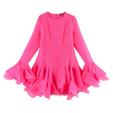 BSK&TRAF Women's Summer 2025 New French Vintage Style Style Laminated Lotus Leaf Punk Dress