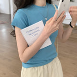 Korean Version Of The Shoulder Collar Short-Sleeved T-Shirt Folded To Wear The Bottom Of The Bottom Wear 2025 New Design Repair Body Dress