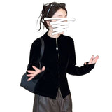 Fashion Double Zipper Long-Sleeved Velvet Coat Women's Autumn Thin Ocean Gas Thin Casual Top 2026 New