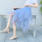 Irregular Net Yarn Half Dress Woman's Long Mid-Term 2025 Spring New Yarn Skirt High-Waisted Thin Dress