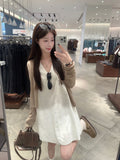 Simple White V-Neck Sleeveless Vest Dress Women's Summer Loose Thin A-Character Skirt To Reduce The Age Of Small Short Skirt