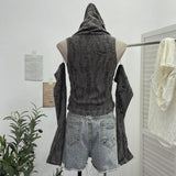 Sleeve With Sleeve Scrap Wind Worn To Make Old Hooded Vest Collar Collar Short High-Waisted T-Shirt 9183