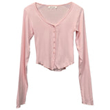 Korean Autumn Temperament Button Braid Short Top Korean Thin Cardigan Long-Sleeved T-Shirt Girl Ins