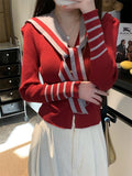 French High-End Butterfly Buckle Navy Collar Collar Threfum Sweater Women's Autumn And Winter 2026 Design Sense Of Small Knitted Cardigan