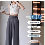 Ice Silk Broad Leg Pants Women Summer Thin High Waist Hanging Straight Small Small Print Drag Floor Suit Pants