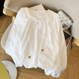 Design Beads With Flower Rib White Shirt Women 2025 Autumn New French Gentle Style Temperament Long-Sleeved Top