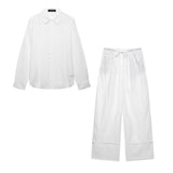 Spring 2025 New Set Women's Long-Sleeved Shirt Top Broad Leg Trousers Loose Design Sense 4786090