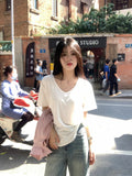 White U-Neck T-Shirt Women's Short-Sleeved Summer 2025 New Loose Thin Inside Hit Bottom Blouse