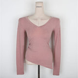 Temperament Comfortable Body Slim Slim Top Spring Dress New V-Neck Korean Side Open Fork Long-Sleeved T-Shirt Girl