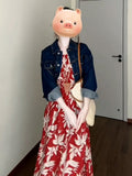 French Red Floral Sling With A Tie Dress Women's Summer 2026 New Beautiful Beautiful Seaside Dress