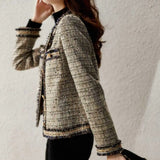 2025 Fall Dopamine Round Collar New Fragrant Coarse Flowers Side Coat Fashion Temperament Set Short Top