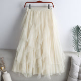 Vintage 100-Fold Dress Irregular Thin A Sub-Net Dress 2025 Spring New Long Skirt Women's Summer