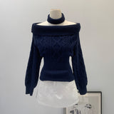 Lazy Shoulder-To-Shoulder-To-Shoulder Knitted Shirt Female Autumn Commute New Korean Atmosphere Feeling Lazy Blouse