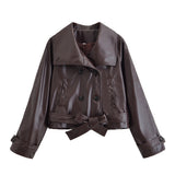 BSK&TRAF Women's Autumn 2025 New Street Fashion Clip Belt Short Leather Wind Coat 8707065