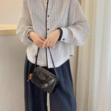 Lantern Sleeve Vertical Striped Casual Shirt Women 2025 New Women's Design Feeling Top Tide