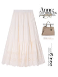 Bing Thin Casual Skirt 2025 Spring And Summer New Solid Color Splicing Hollow Heavy Industry Embroidery A Skirt