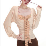 Hottie Bo Dot Pure Long Sleeves And Bottom Shirt Women's Tops Autumn Bras Decoration Body T-Shirt Niche