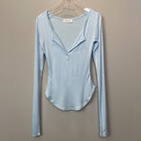 Stylish And Sexy Half-Open Brion Bosom Femininity Comfortable Long Sleeve T-Shirt